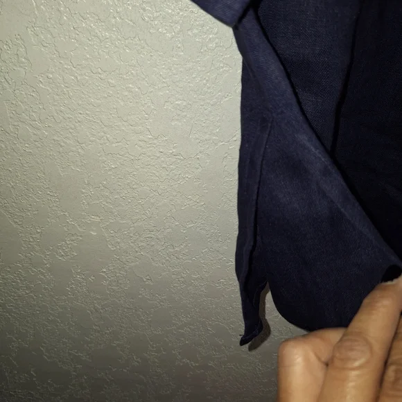 SUSAN BRISTOL Embroidered Neck Tunic Top Women's 1X Blue 100% Linen Minimalist - Picture 6 of 9